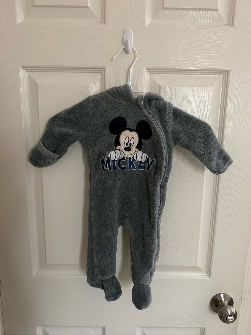 Disney Gray Mickey Mouse Fleece Footed One-Piece